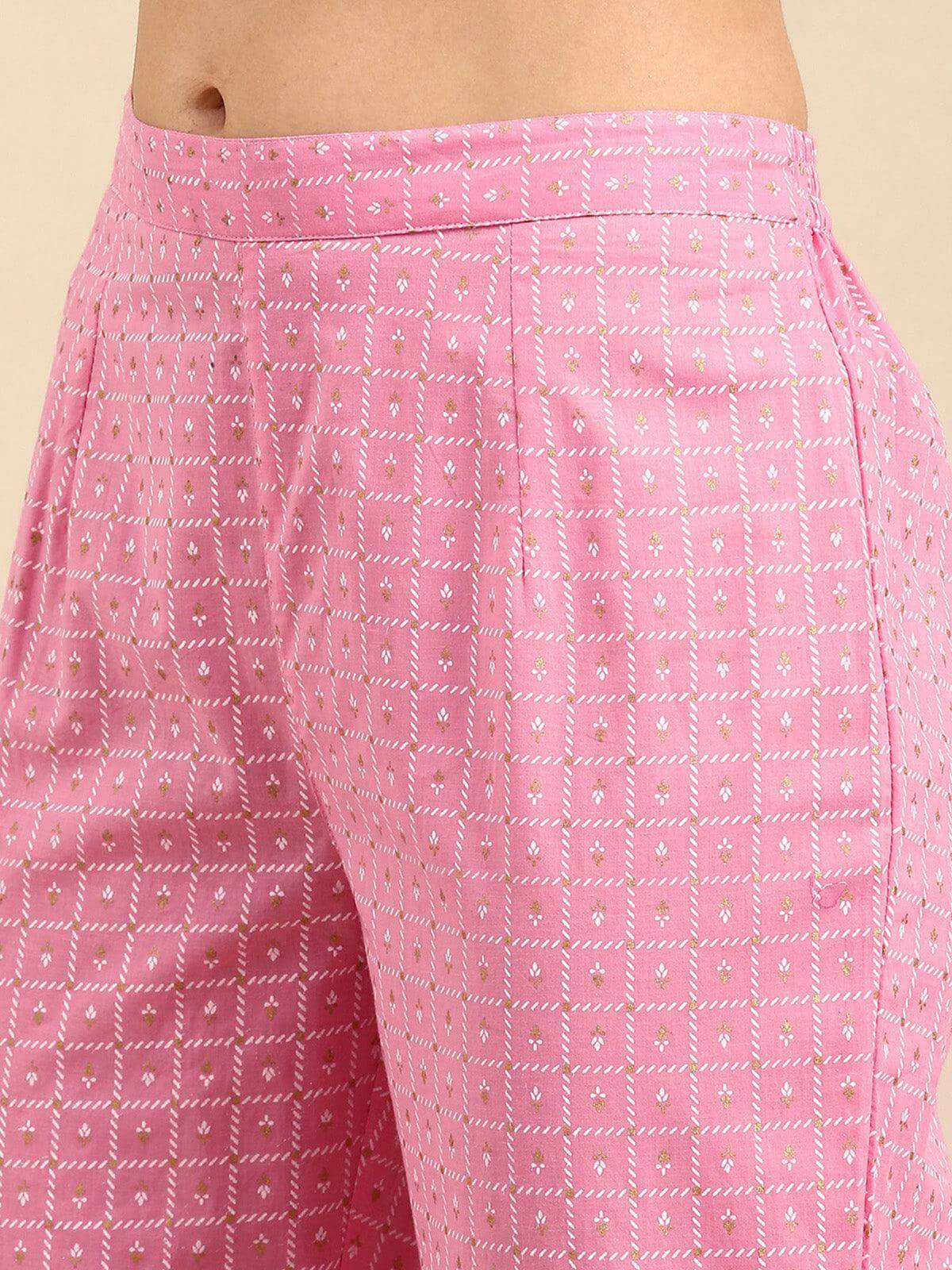 Light Pink Cotton Gold Print Kurta with Pant and Dupatta