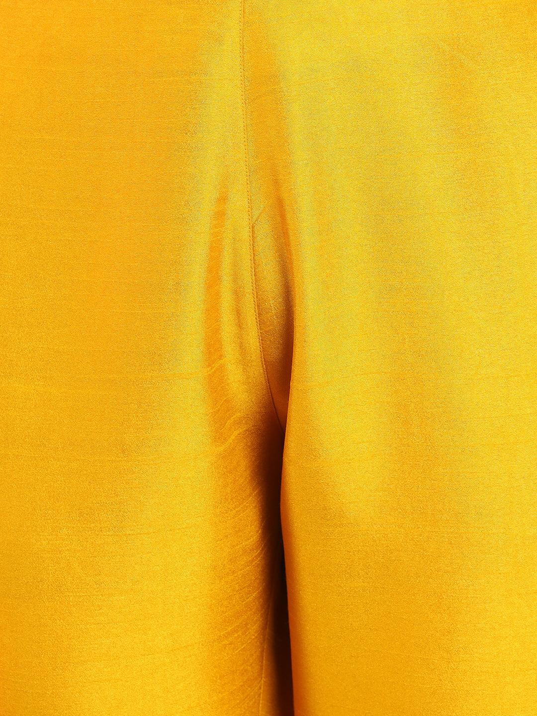 Mustard Poly Silk Solid Kurta with Pant