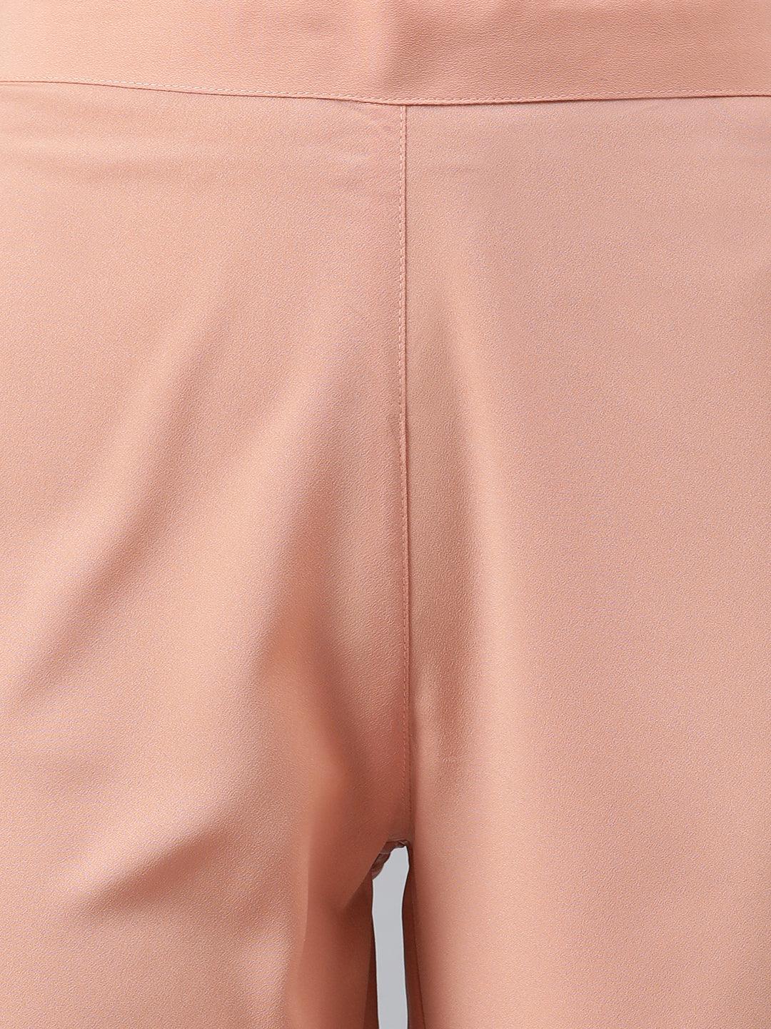 Peach Poly Crepe Solid Kurta with Pant and Dupatta