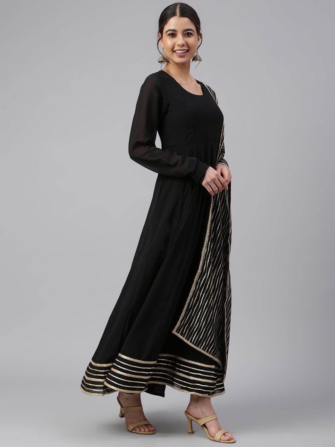 Black Georgette Solid Kurta with Dupatta