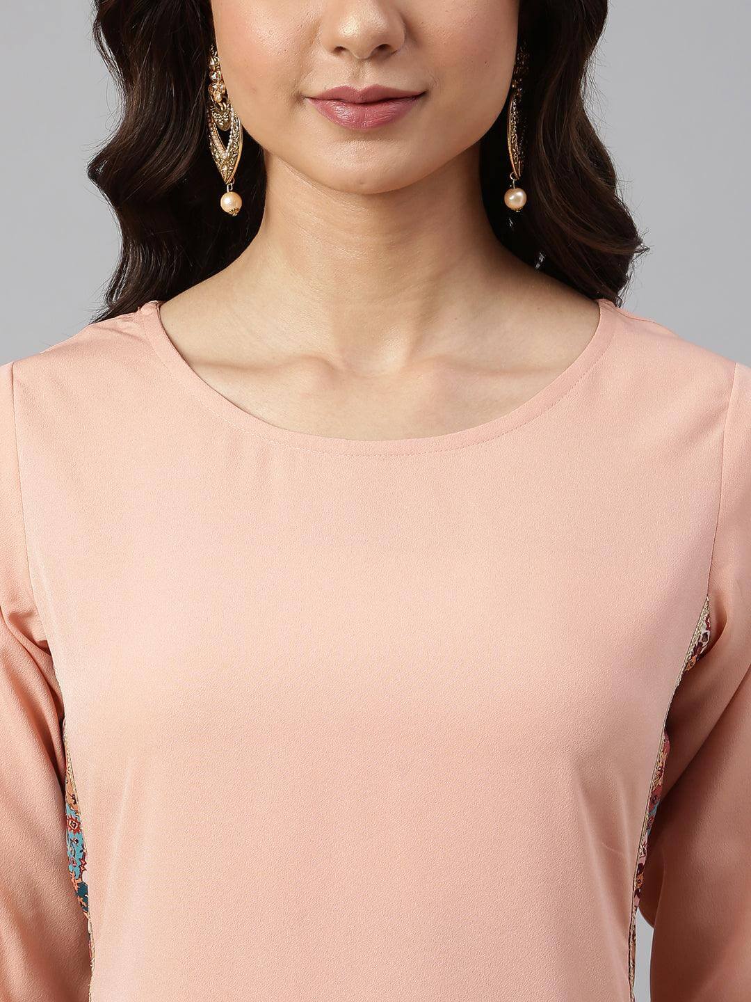 Peach Crepe Solid Kurta with Pant