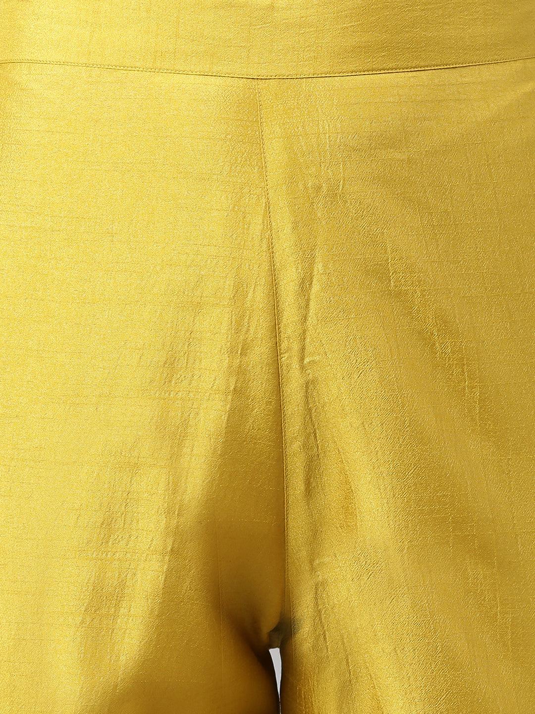 Mustard Poly Silk Embellished Kurta with Pant and Dupatta