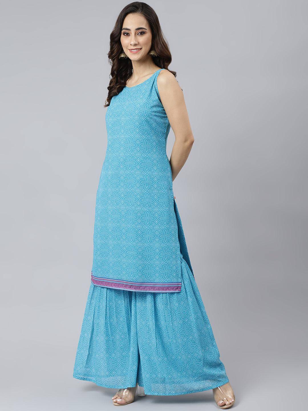 Women's-Light-Blue-Georgette-Bandhani-Print-Kurta-with-Sharara-and-Dupatta