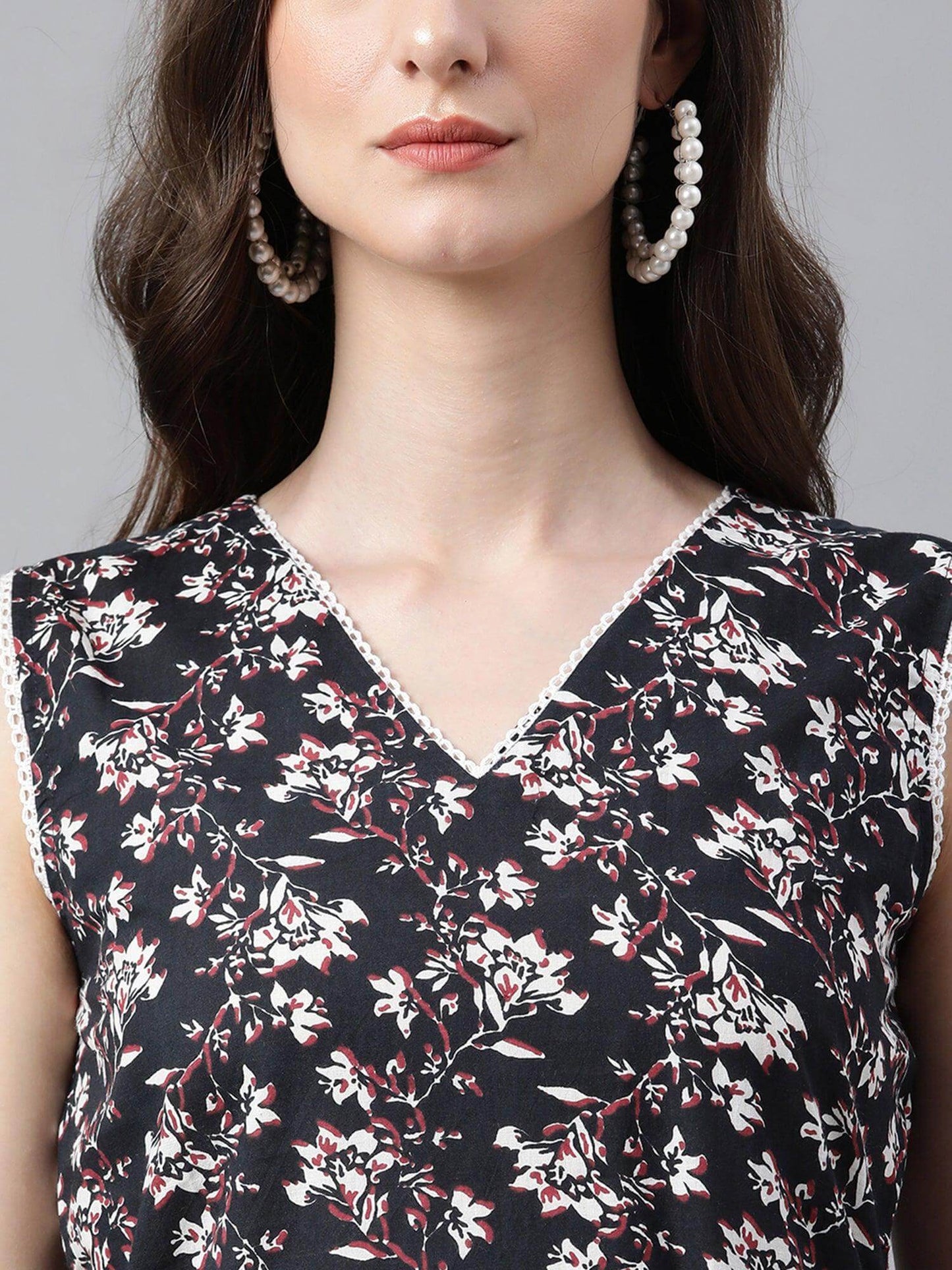 Black Cotton Printed Kurta with Palazzo