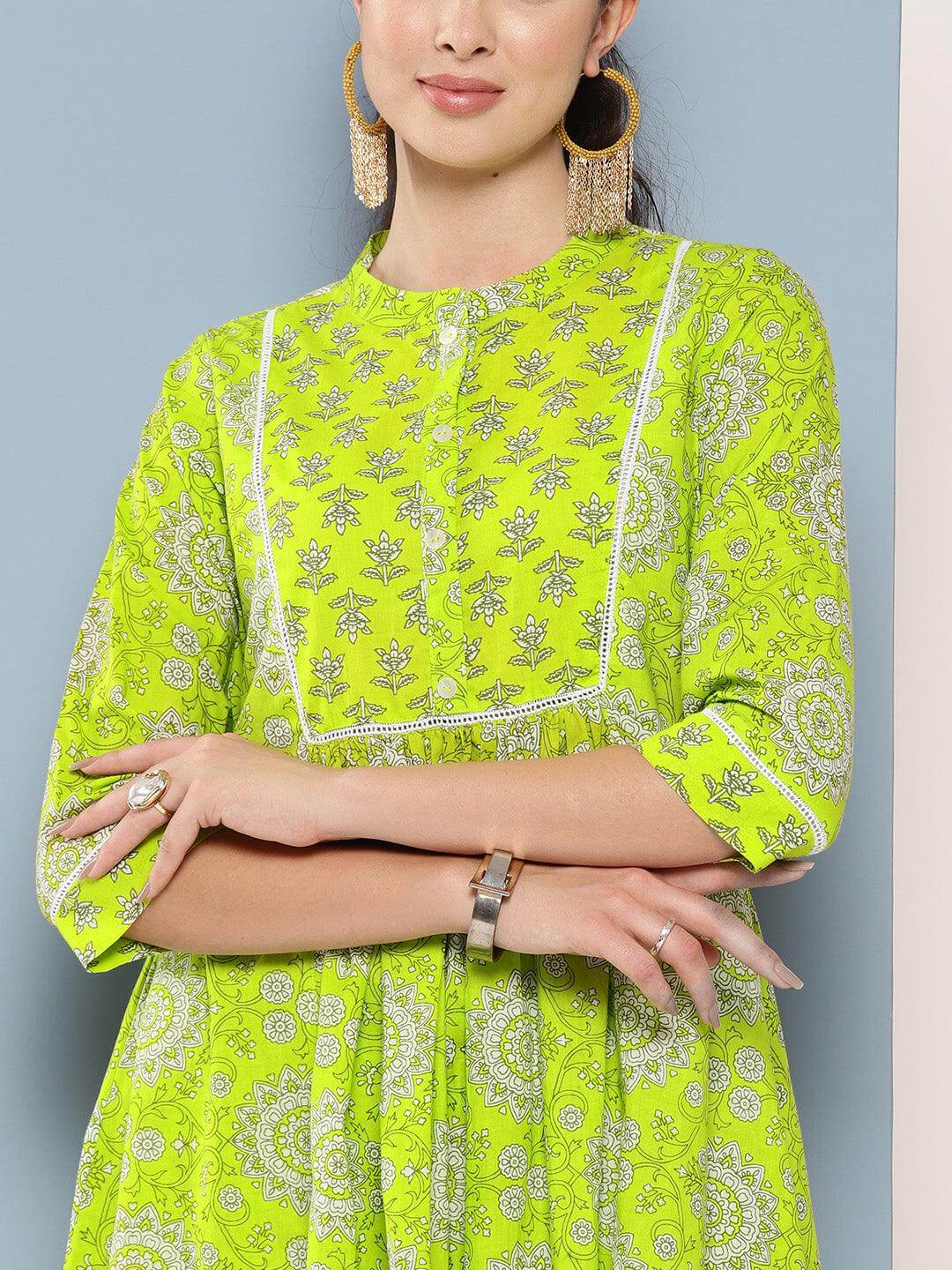 Light Green Cotton Block Printed Kurta with Pant