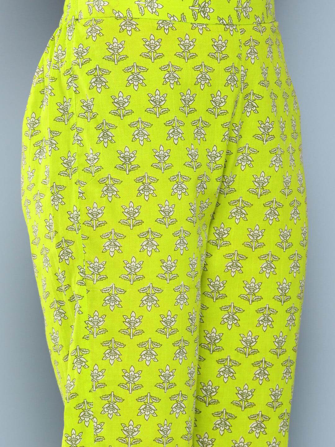 Light Green Cotton Block Printed Kurta with Pant