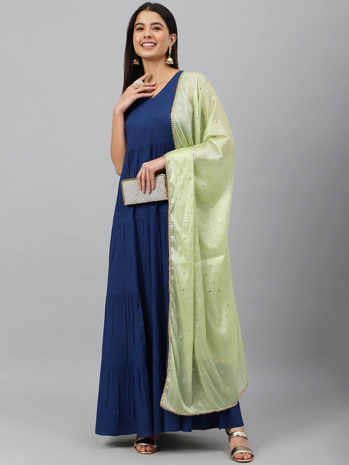 Dark Blue Rayon Solid Kurta with Dupatta