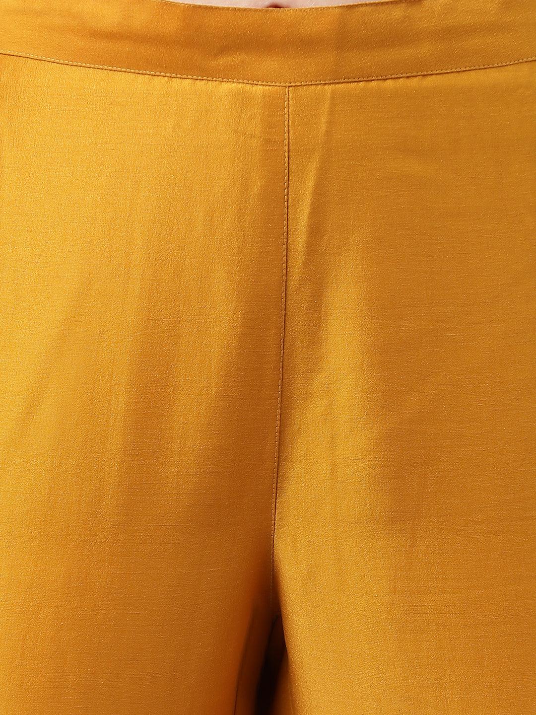 Women's Mustard Chinon Solid Kurta with Pant and Dupatta
