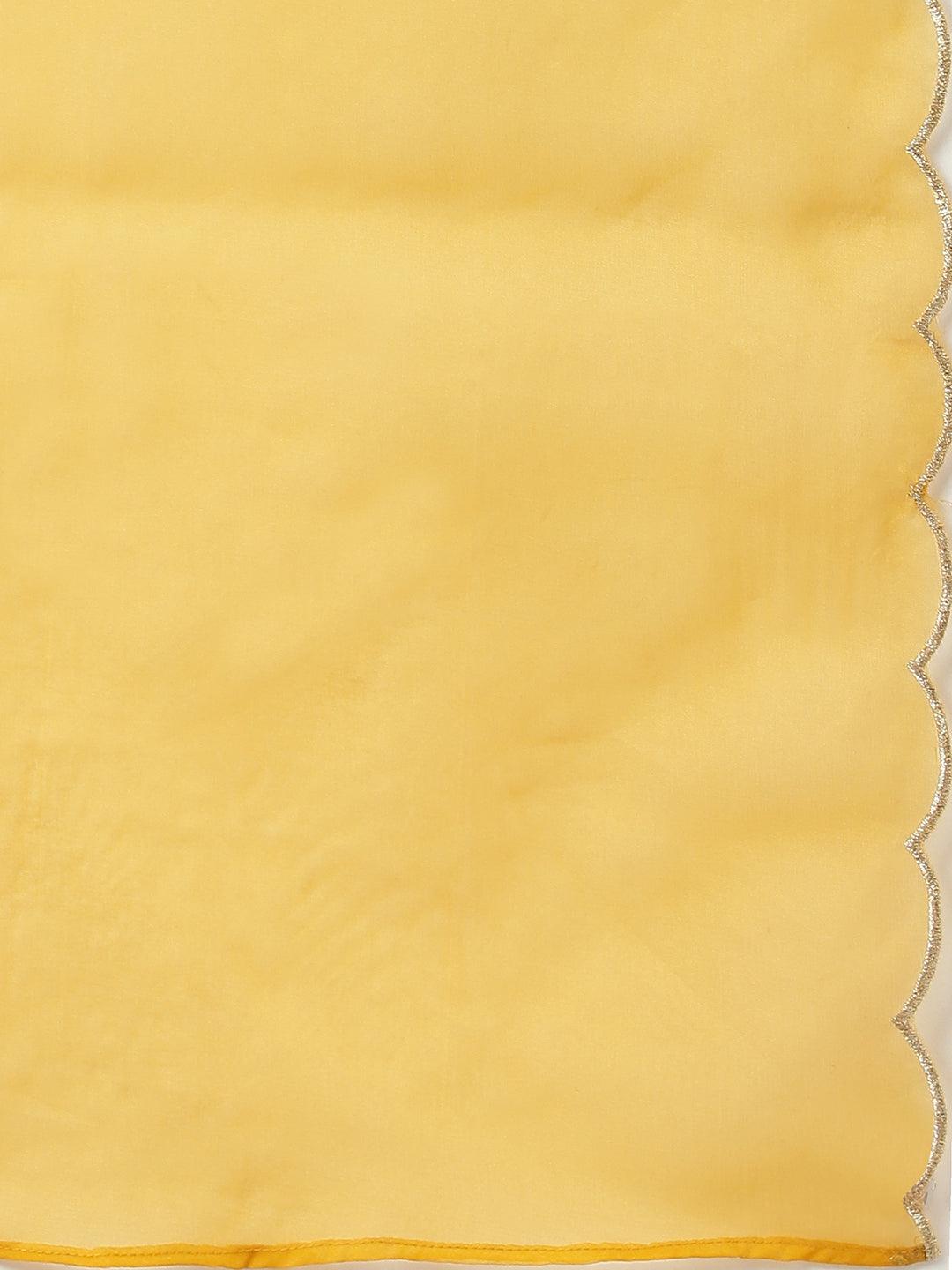 Women's Mustard Chinon Solid Kurta with Pant and Dupatta