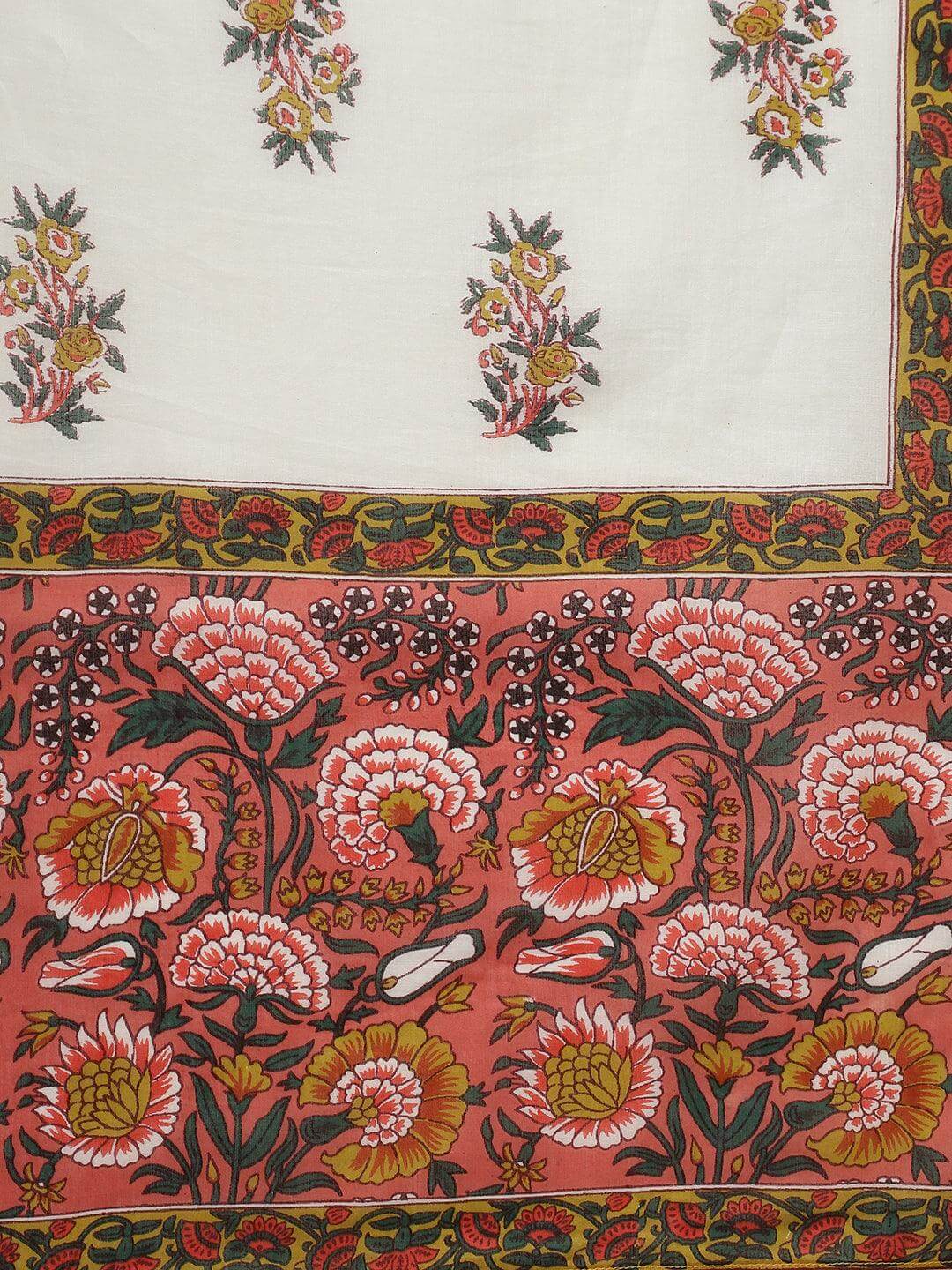 Women's Pink  Cotton Floral Print Kurta with Palazzo and Dupatta