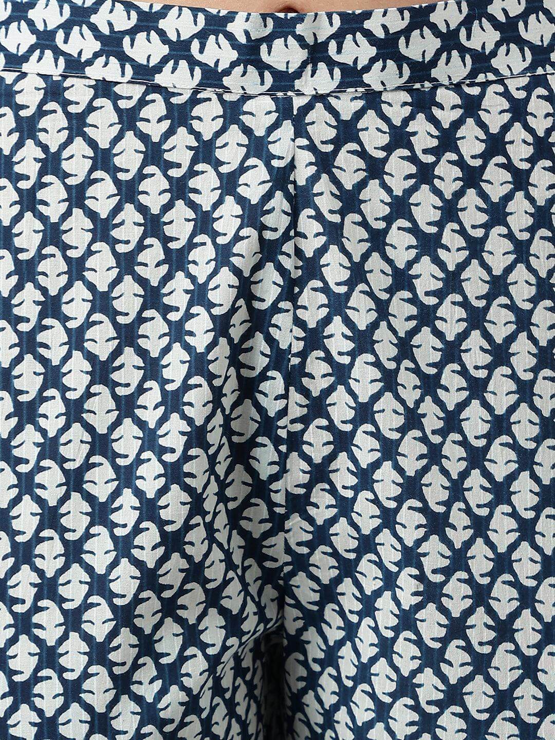 Women's Navy Blue Cotton Botanical Prints Kurta with Pant
