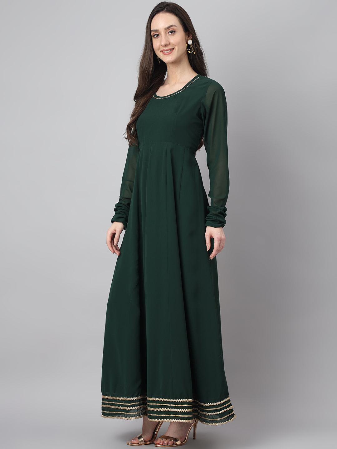 Women's Bottle Green Georgette Solid Kurta with Dupatta