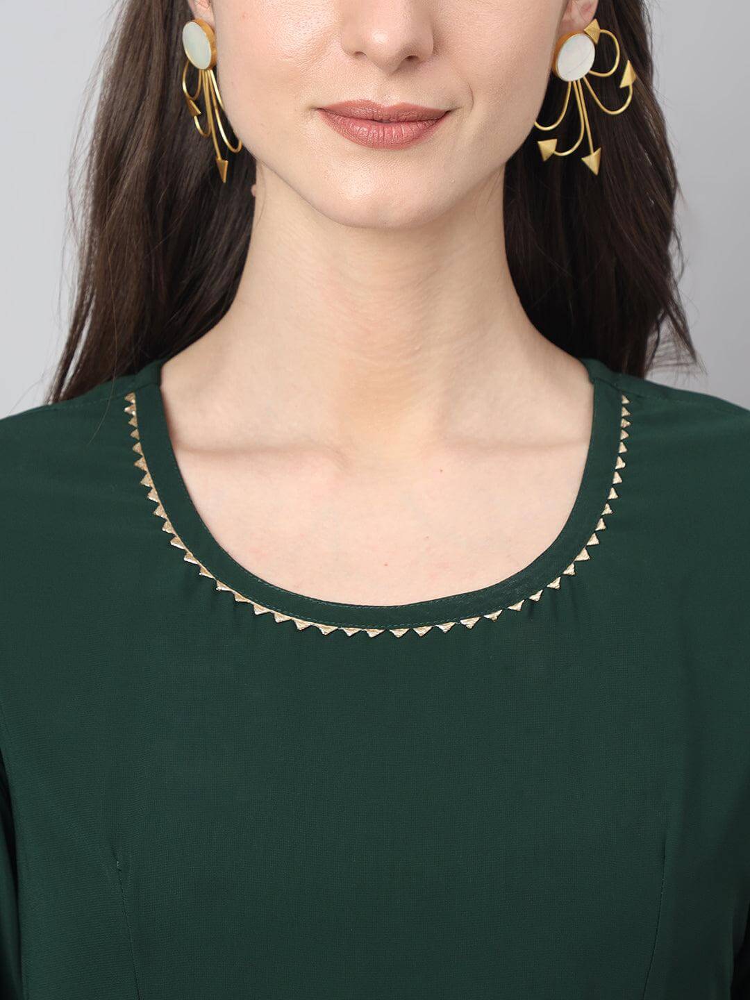 Women's Bottle Green Georgette Solid Kurta with Dupatta