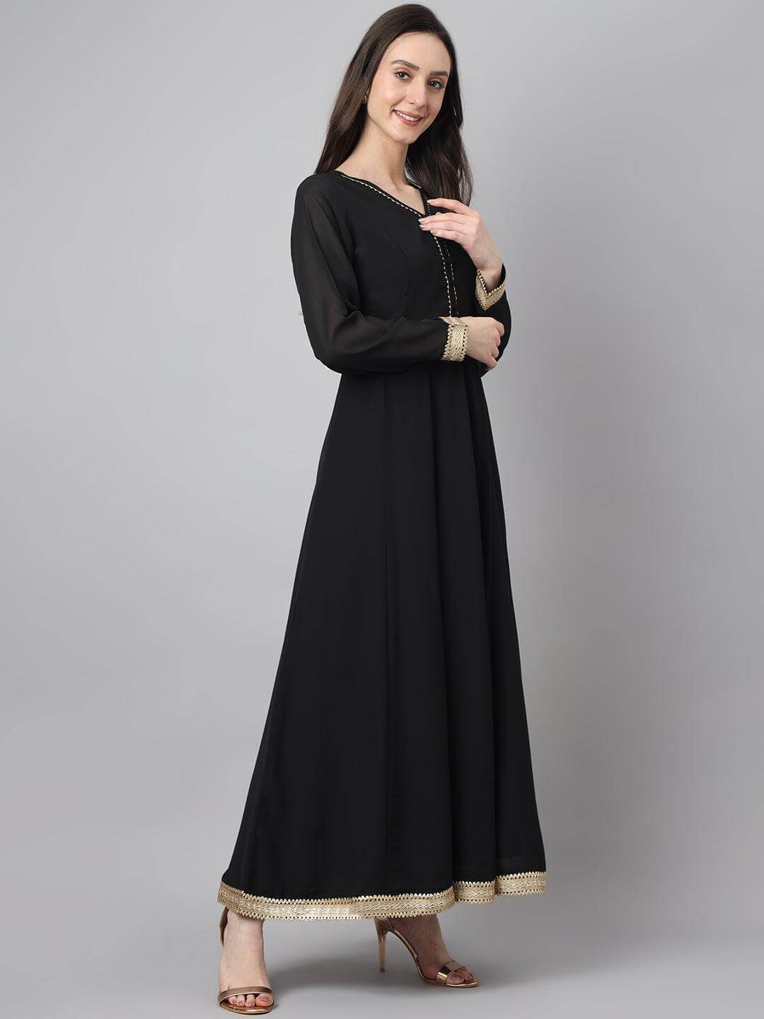 Women's Black Georgette Solid Kurta with Dupatta