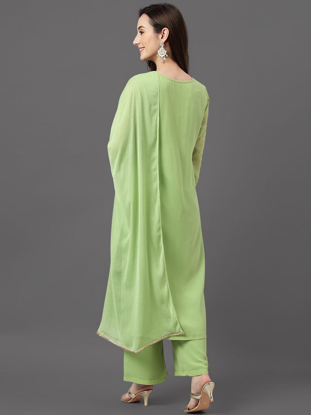 Green Georgette Foil Print Kurta with Palazzo and Dupatta