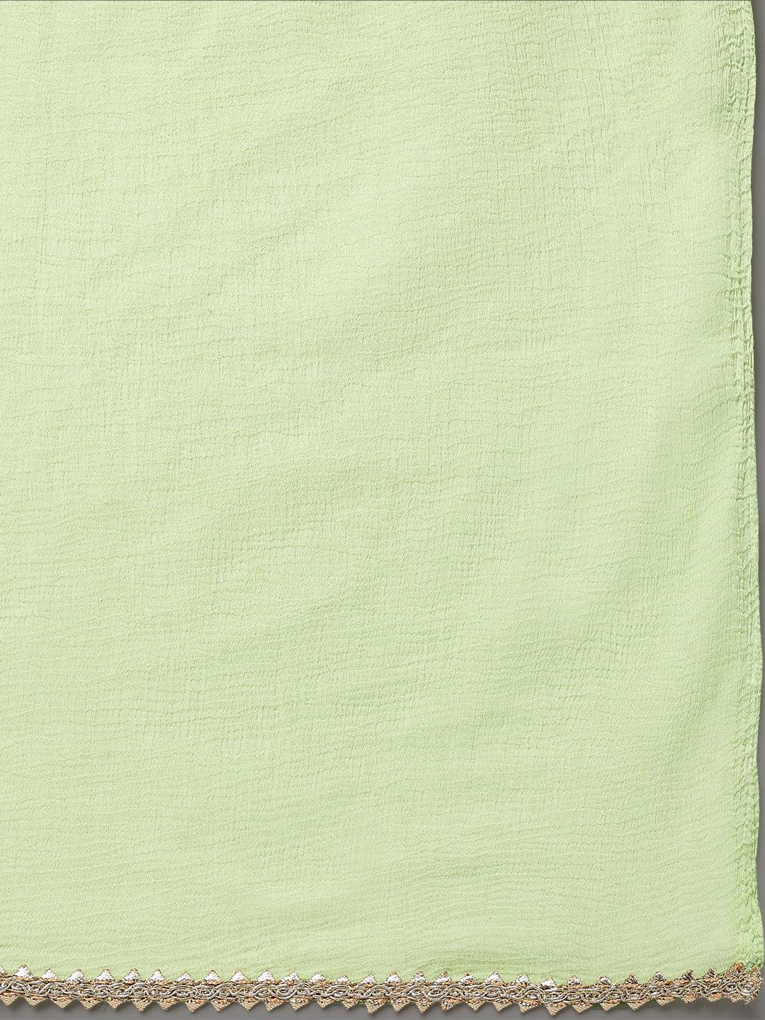 Green Georgette Foil Print Kurta with Palazzo and Dupatta