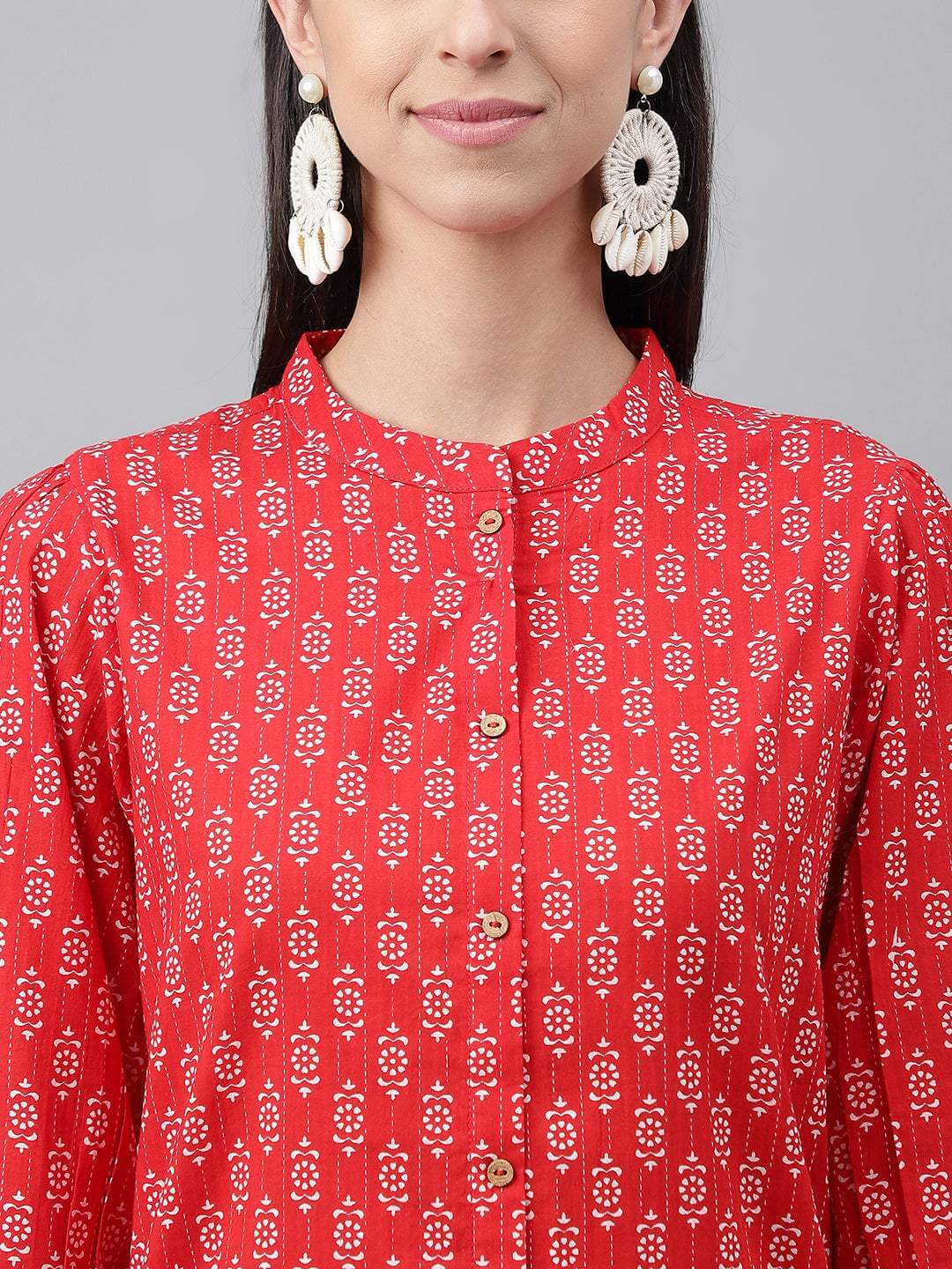 Red Cotton Ethnic Motifs Top with Pant