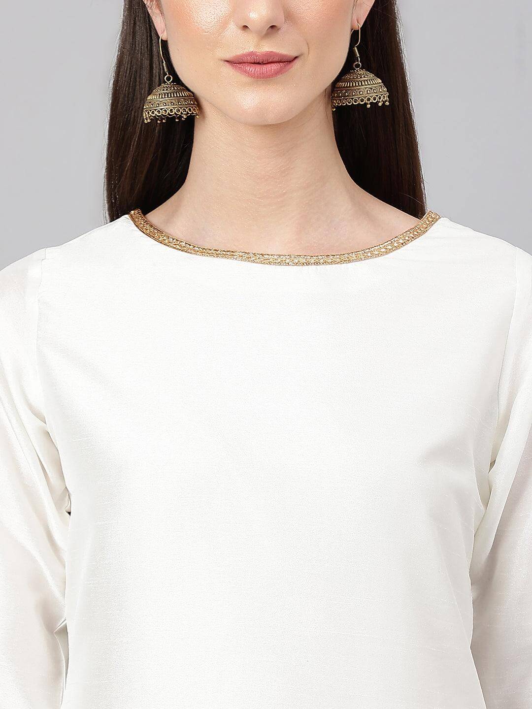 Off White Crepe Silk Solid Kurta with Pant and Dupatta