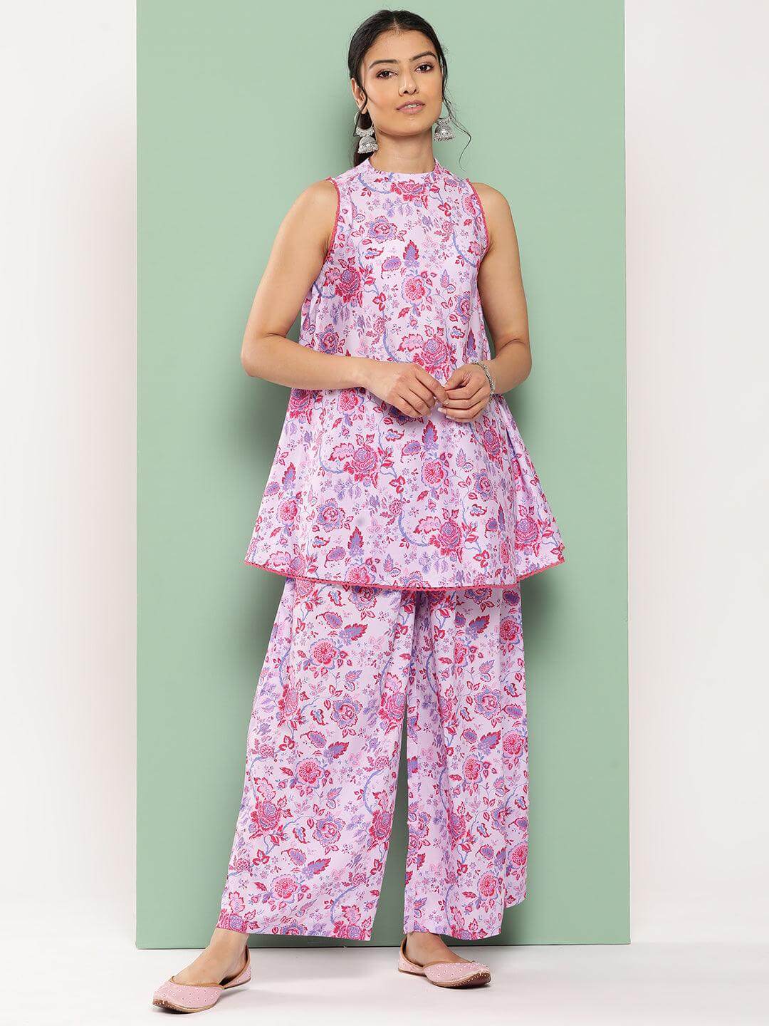 Lavender Crepe Digital Printed Top with Palazzo