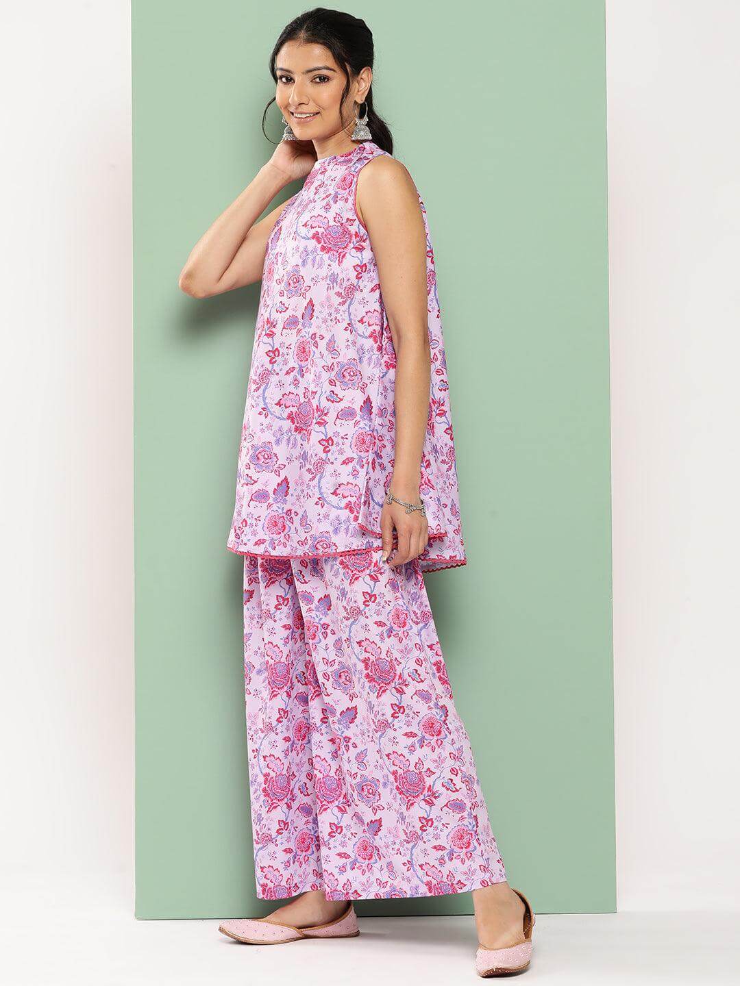 Lavender Crepe Digital Printed Top with Palazzo