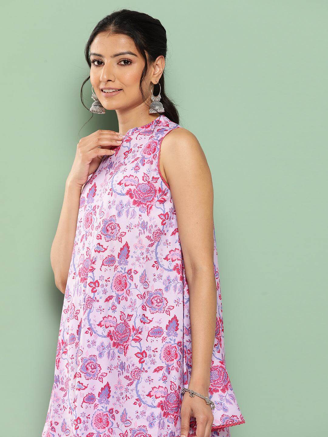 Lavender Crepe Digital Printed Top with Palazzo