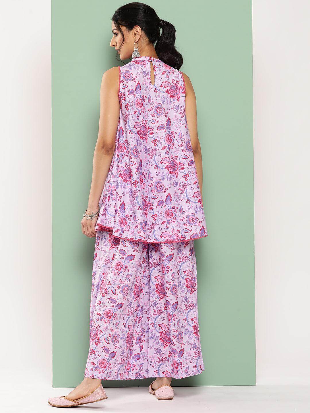 Lavender Crepe Digital Printed Top with Palazzo