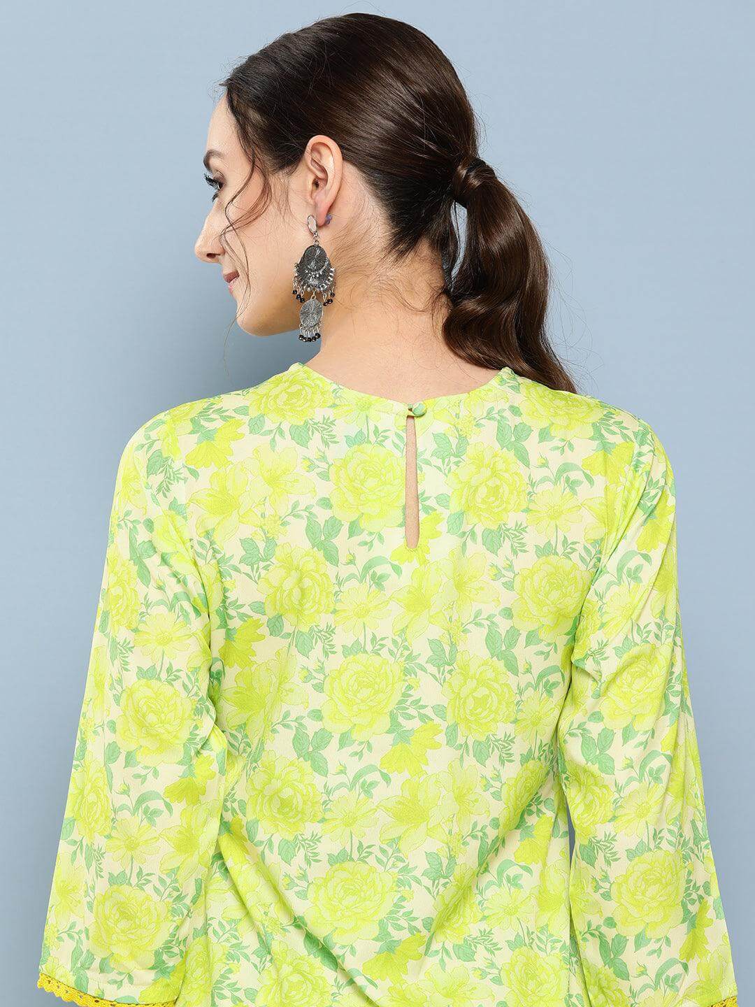 Lemon Green Crepe Digital Printed Kurta with Palazzo