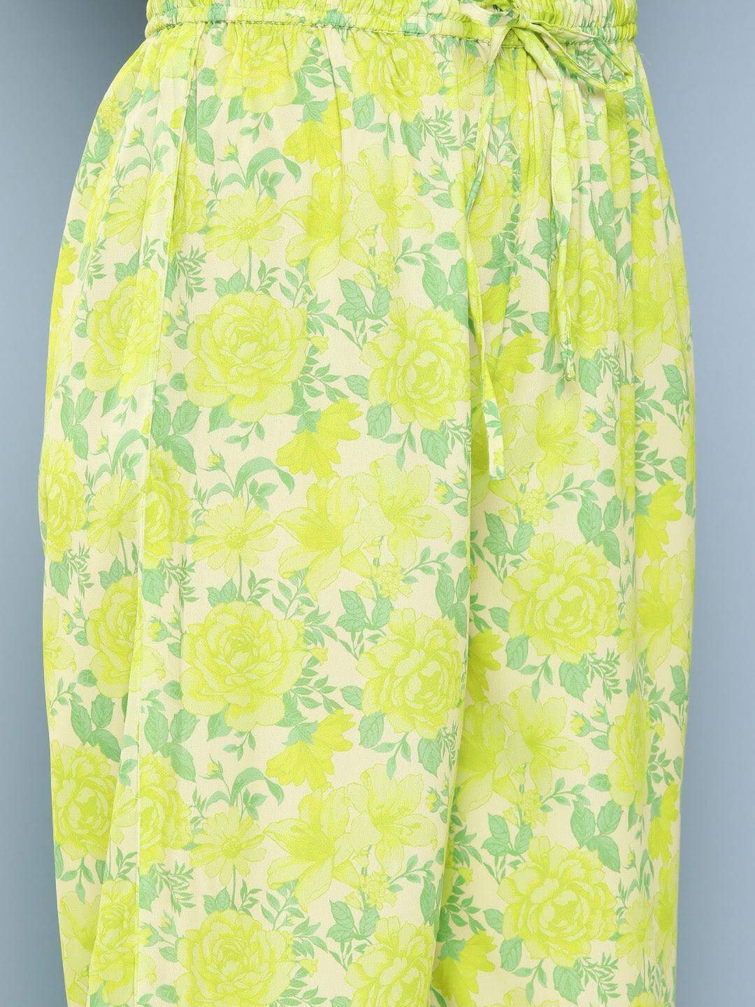 Lemon Green Crepe Digital Printed Kurta with Palazzo