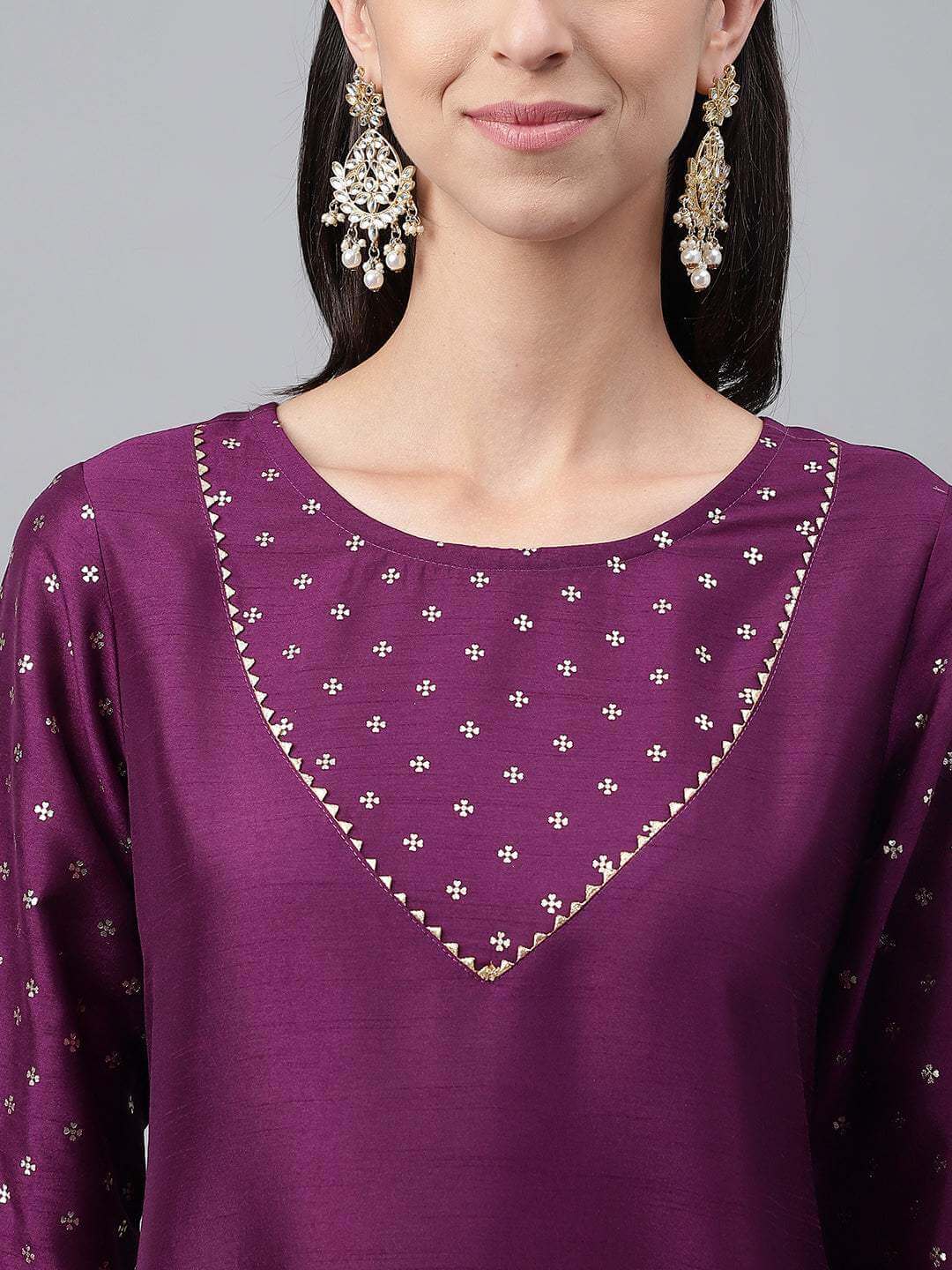 Purple Crepe Silk Solid Kurta with Pant