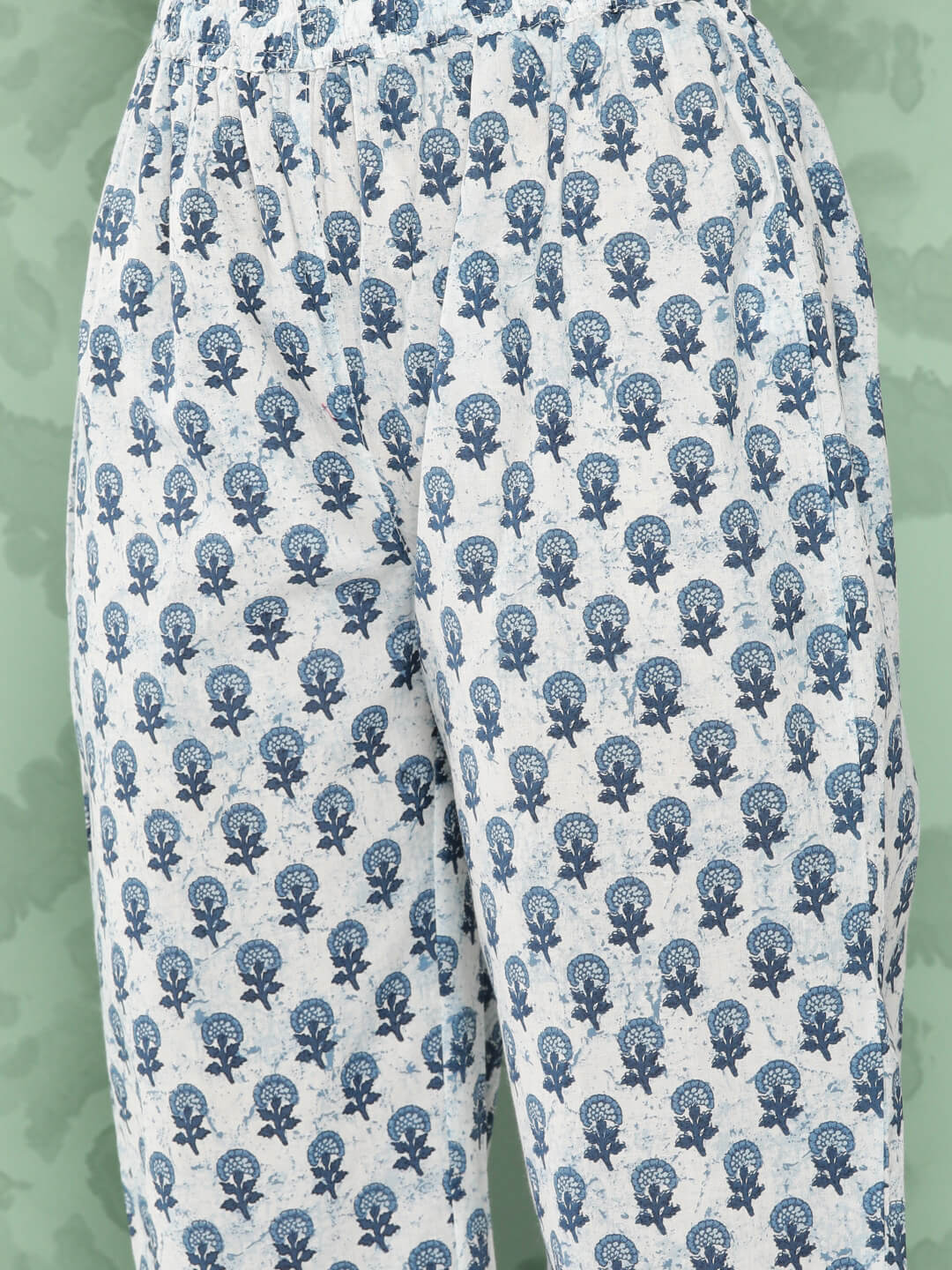 White Cotton Floral Printed Kurta with Pant