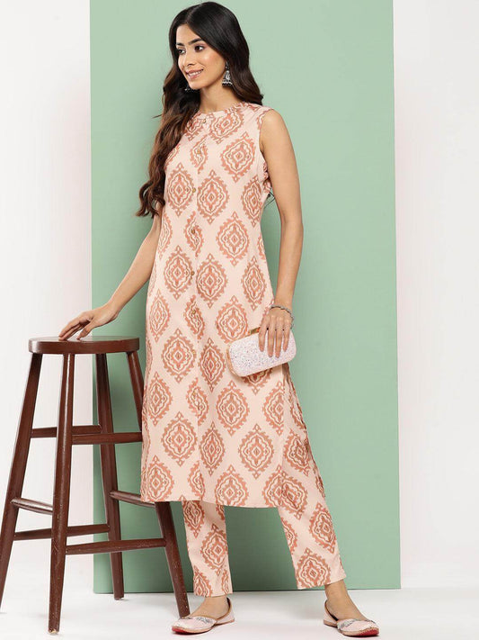 Light Peach Crepe Digital Printed Kurta with Pant