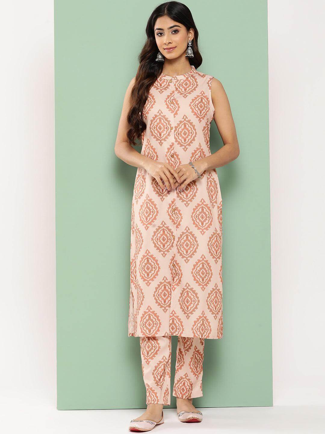 Light Peach Crepe Digital Printed Kurta with Pant