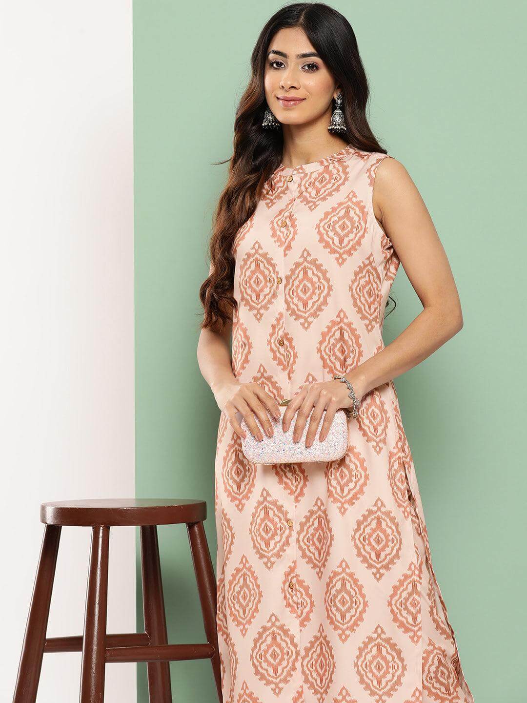 Light Peach Crepe Digital Printed Kurta with Pant