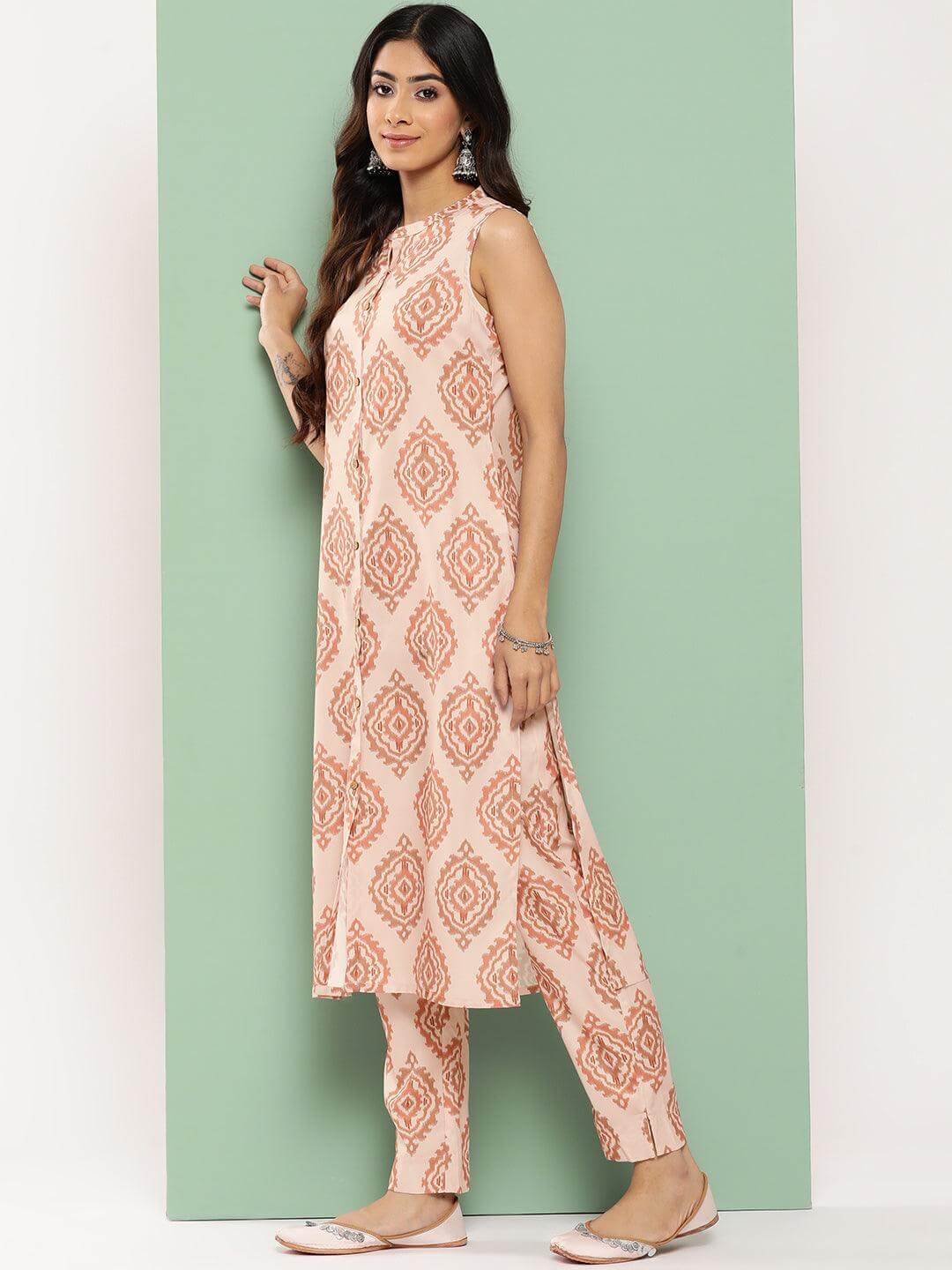 Light Peach Crepe Digital Printed Kurta with Pant