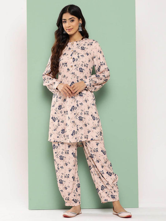 Light Peach Crepe Digital Printed Kurta with Salwar Pant