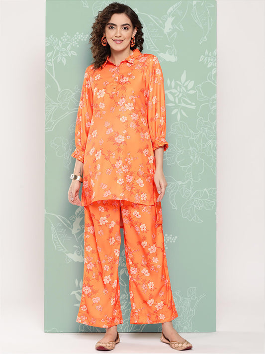 Orange Moss Digital Floral Printed Kurta with Palazzo