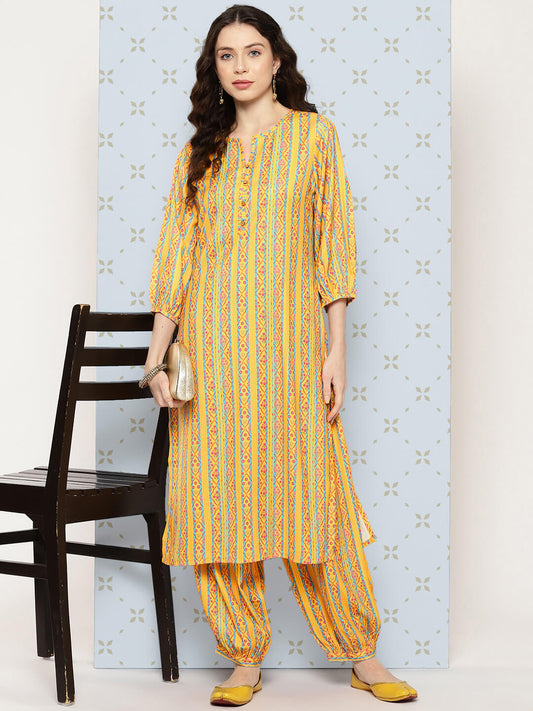 Yellow Moss Digital Ethnic Printed Kurta with Balloon Pant