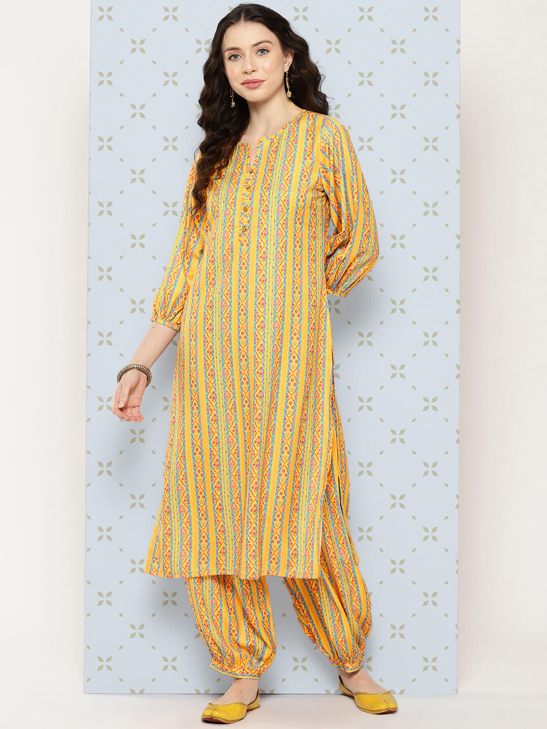Yellow Moss Digital Ethnic Printed Kurta with Balloon Pant