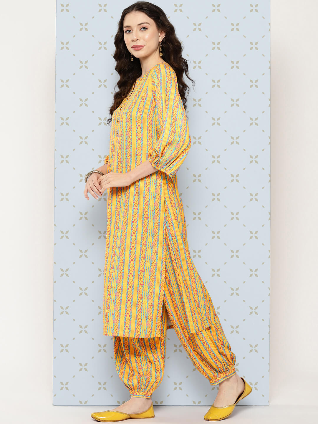 Yellow Moss Digital Ethnic Printed Kurta with Balloon Pant