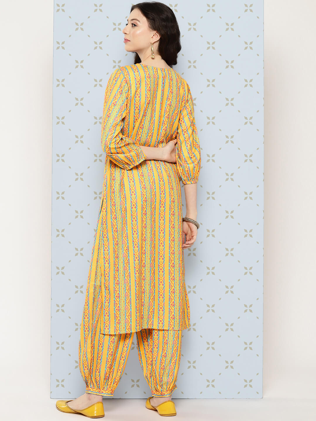 Yellow Moss Digital Ethnic Printed Kurta with Balloon Pant