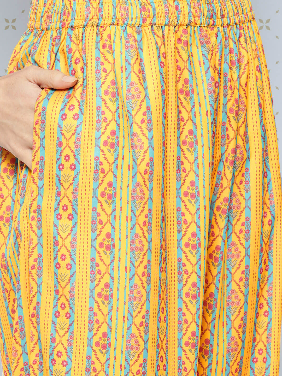 Yellow Moss Digital Ethnic Printed Kurta with Balloon Pant
