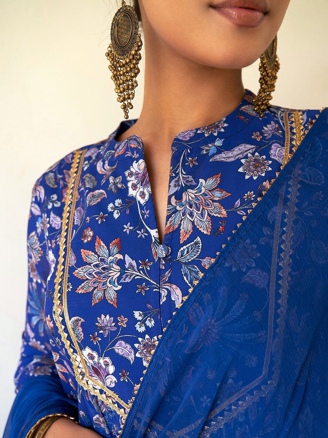 Blue Georgette Floral Palazzo Suit for Women