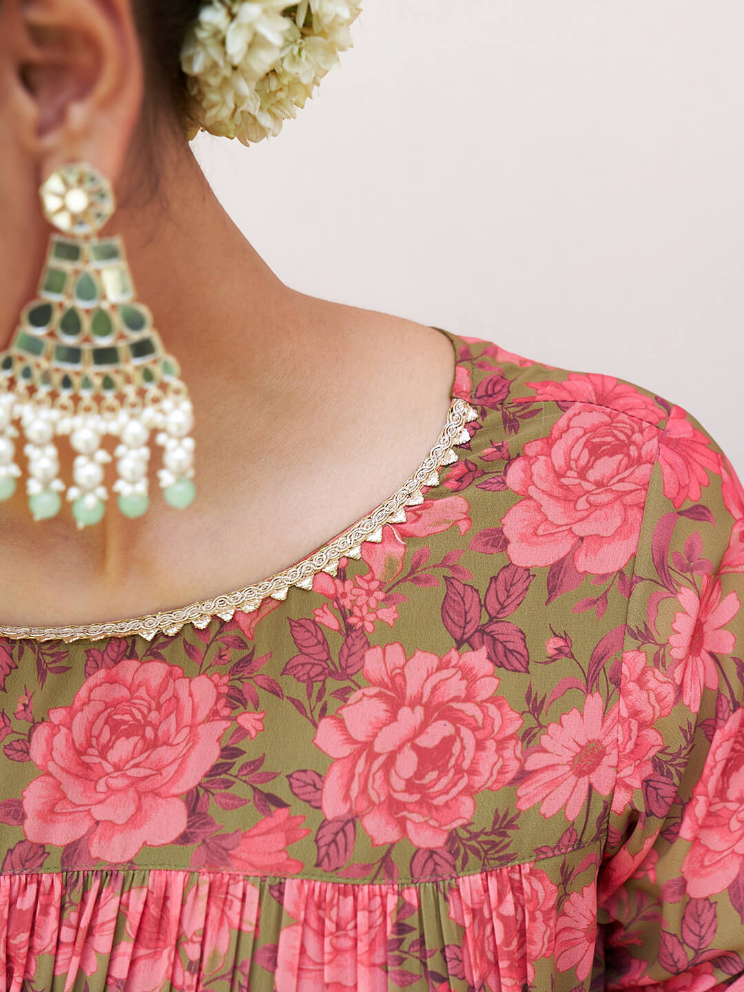 Peach Georgette Kurta Palazzo Set With Dupatta