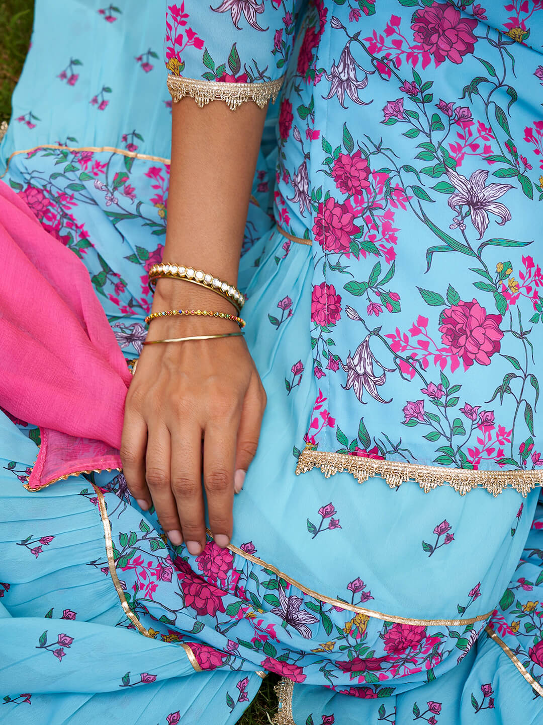 Women Sky Blue Georgette Sharara Suit With Dupatta
