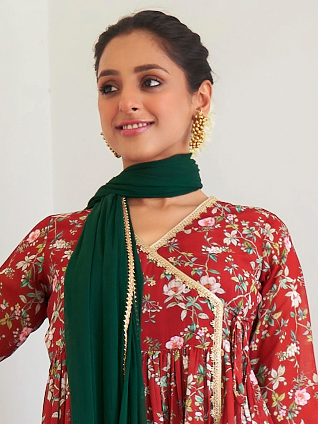 Maroon Georgette Kurta Sharara Set With Dupatta