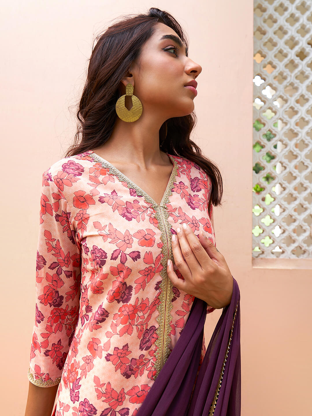 Stunning Peach Digital Printed Sharara Suit With Dupatta
