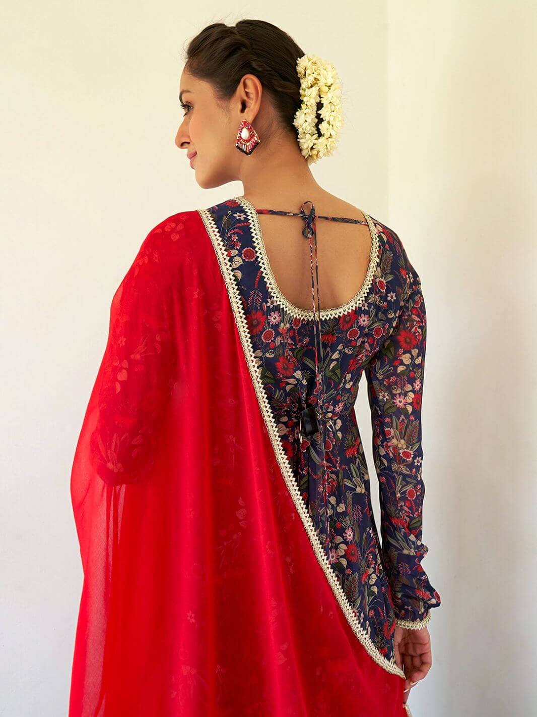 Blue Georgette Floral Kurta Palazzo Set With Dupatta