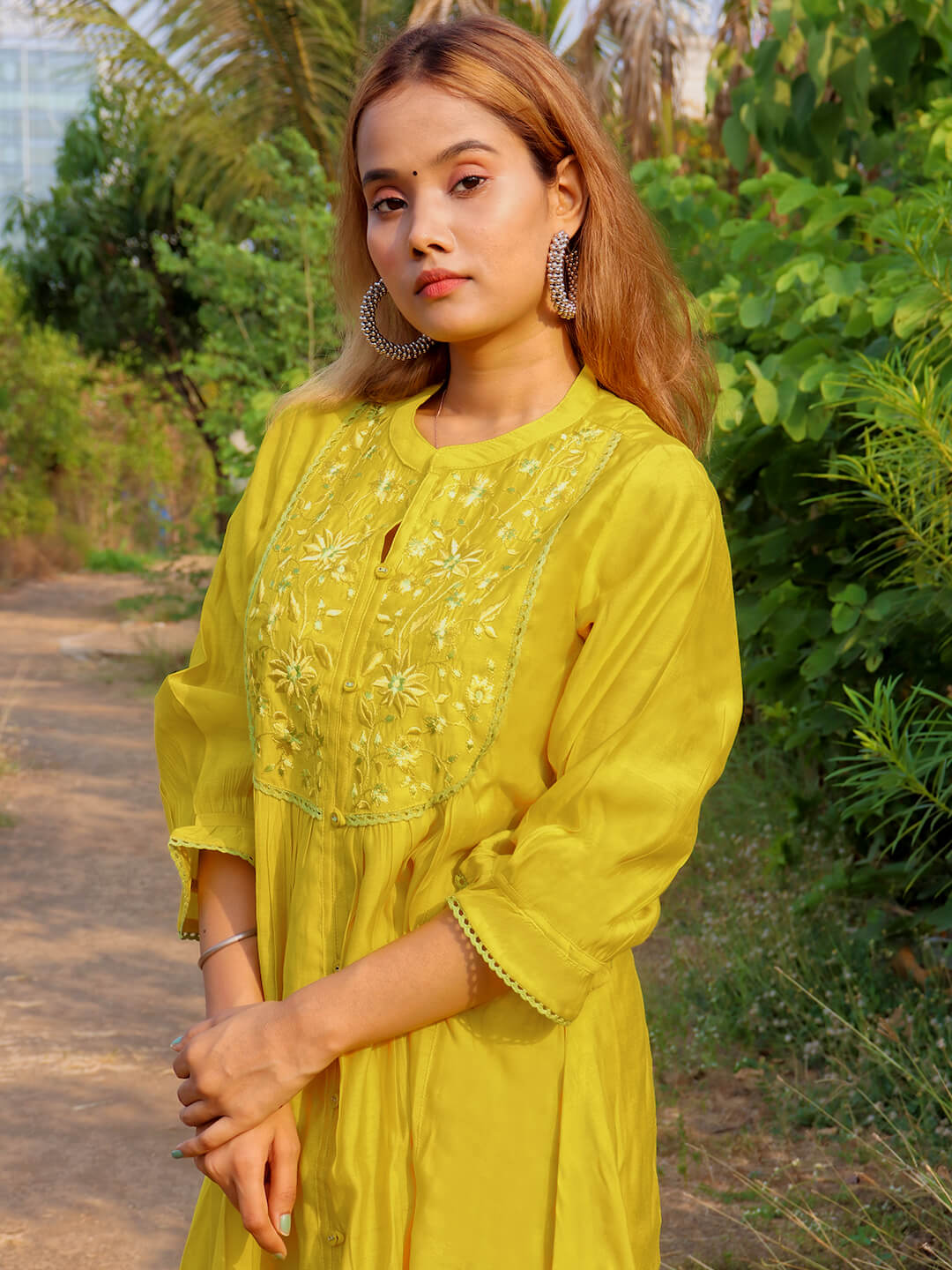 Yellow Crepe Silk Solid Kurta with Pant
